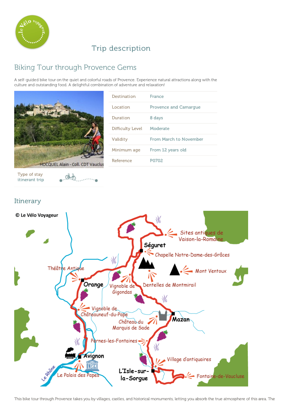 Trip Description Biking Tour Through Provence Gems