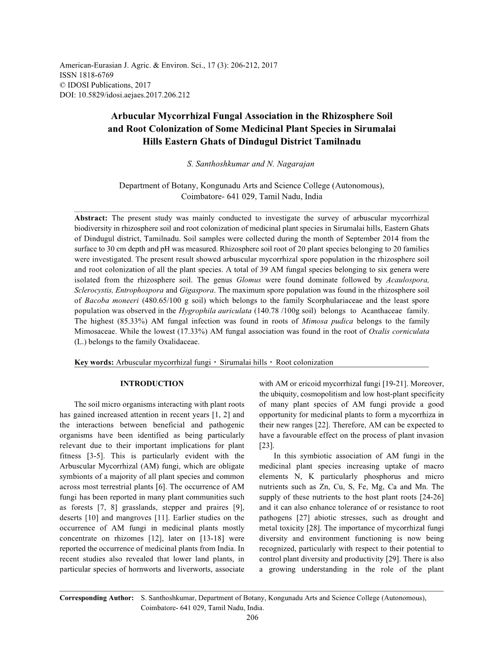 Arbucular Mycorrhizal Fungal Association in the Rhizosphere Soil