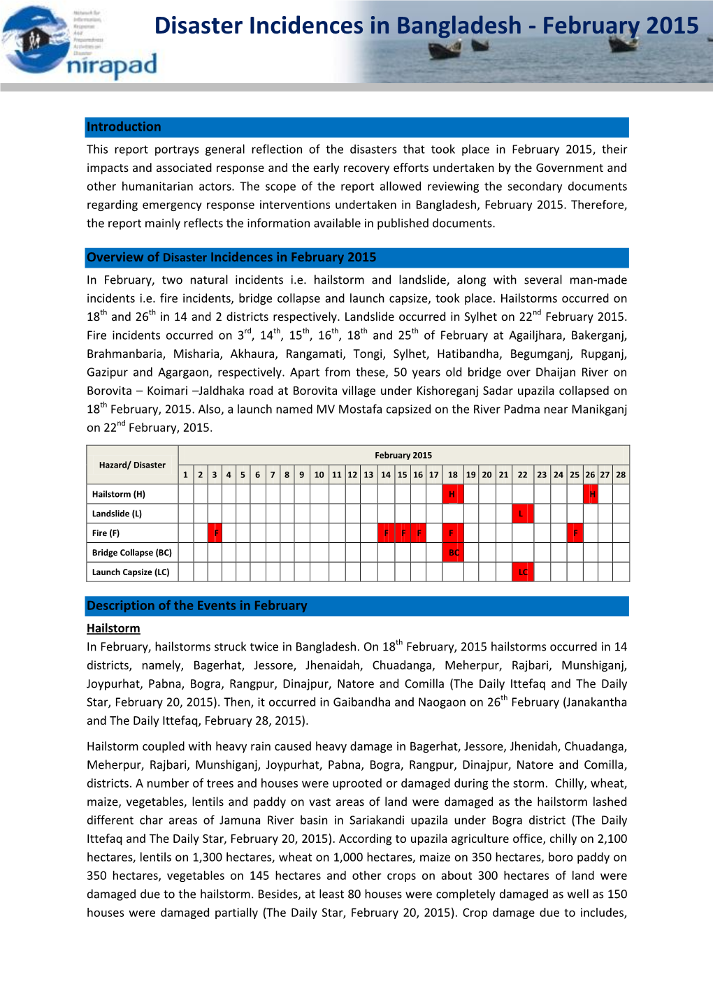 Disaster Incidences in Bangladesh - February 2015