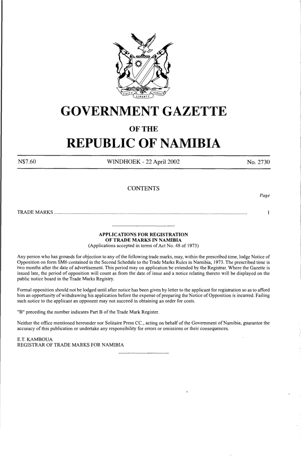 Government Gazette Republic of Namibia