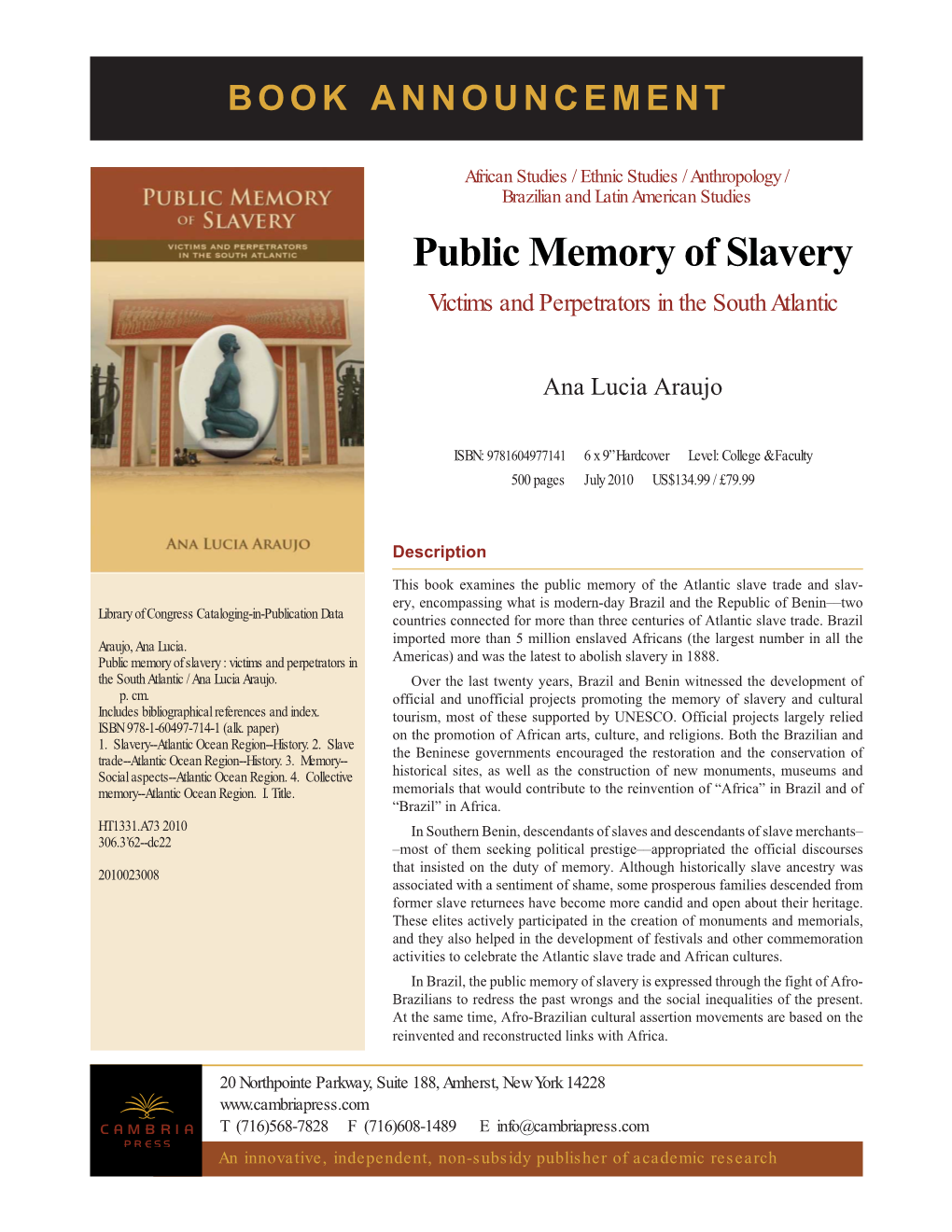 Public Memory of Slavery Victims and Perpetrators in the South Atlantic