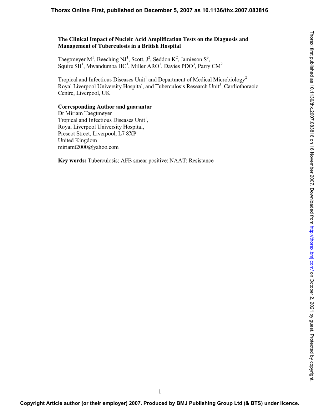 10.1136/Thx.2007.083816 Thorax: First Published As 10.1136/Thx.2007.083816 on 16 November 2007