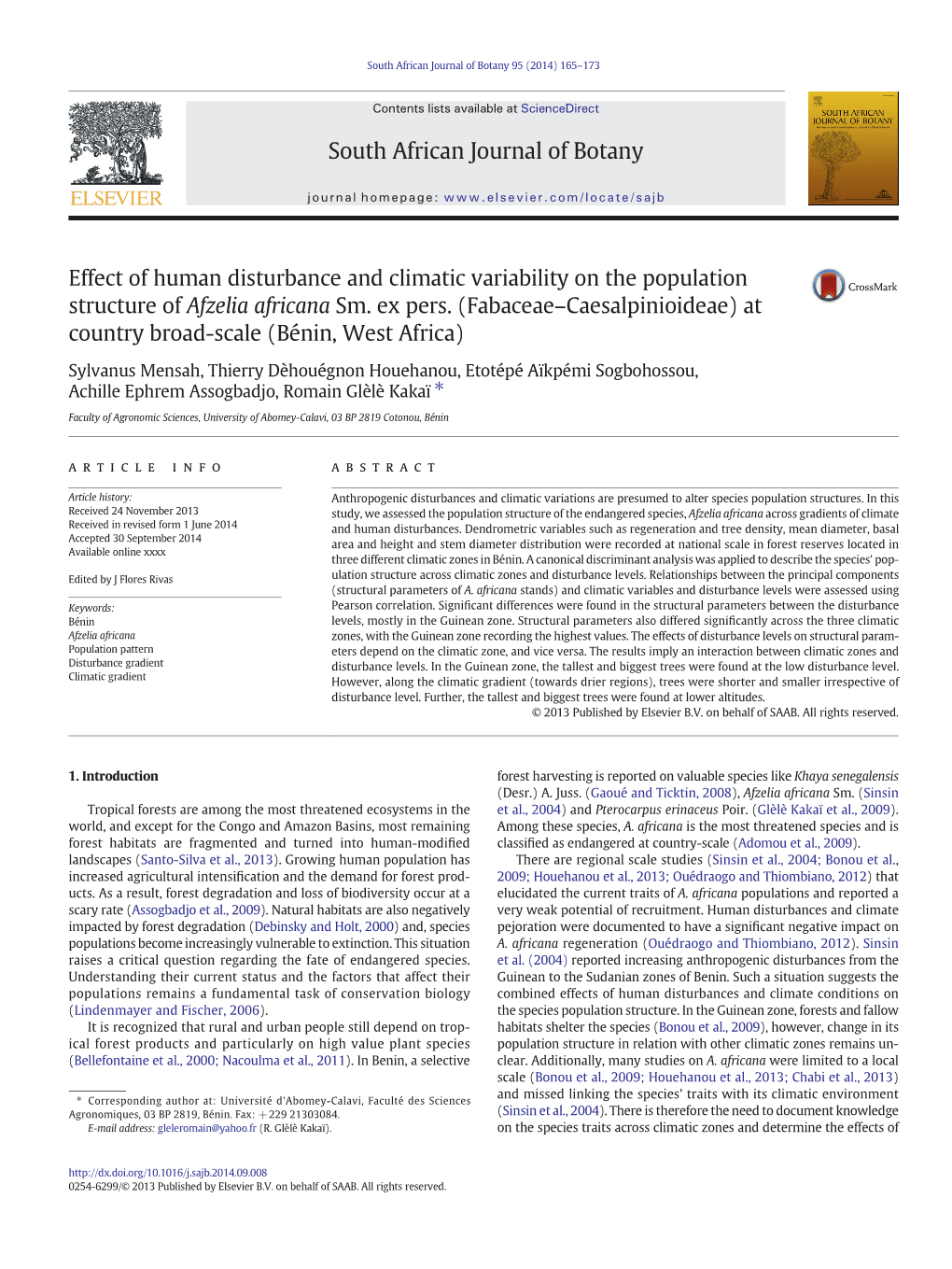 Effect of Human Disturbance and Climatic Variability on the Population Structure of Afzelia Africana Sm