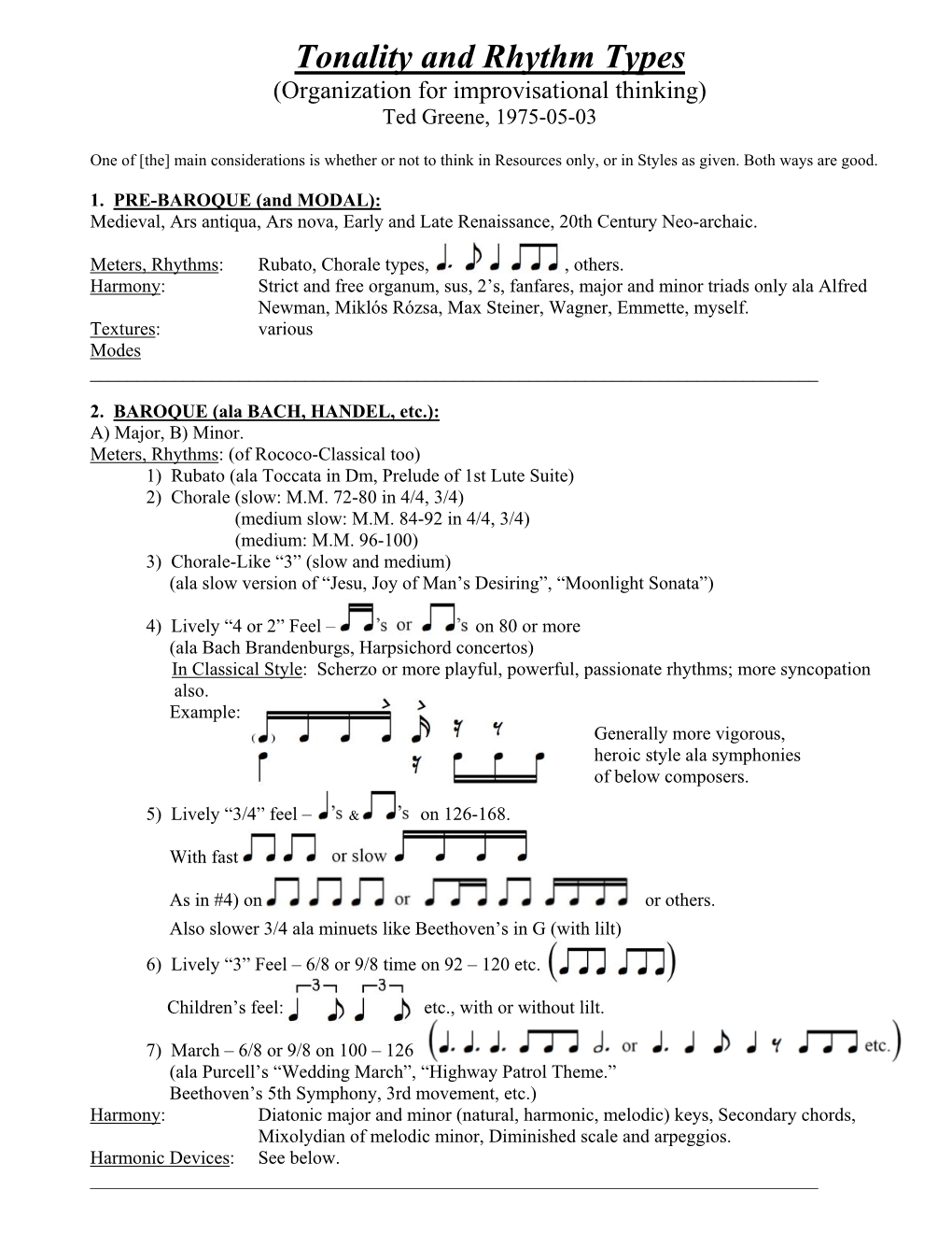 Tonality and Rhythm Types (Organization for Improvisational Thinking) Ted Greene, 1975-05-03