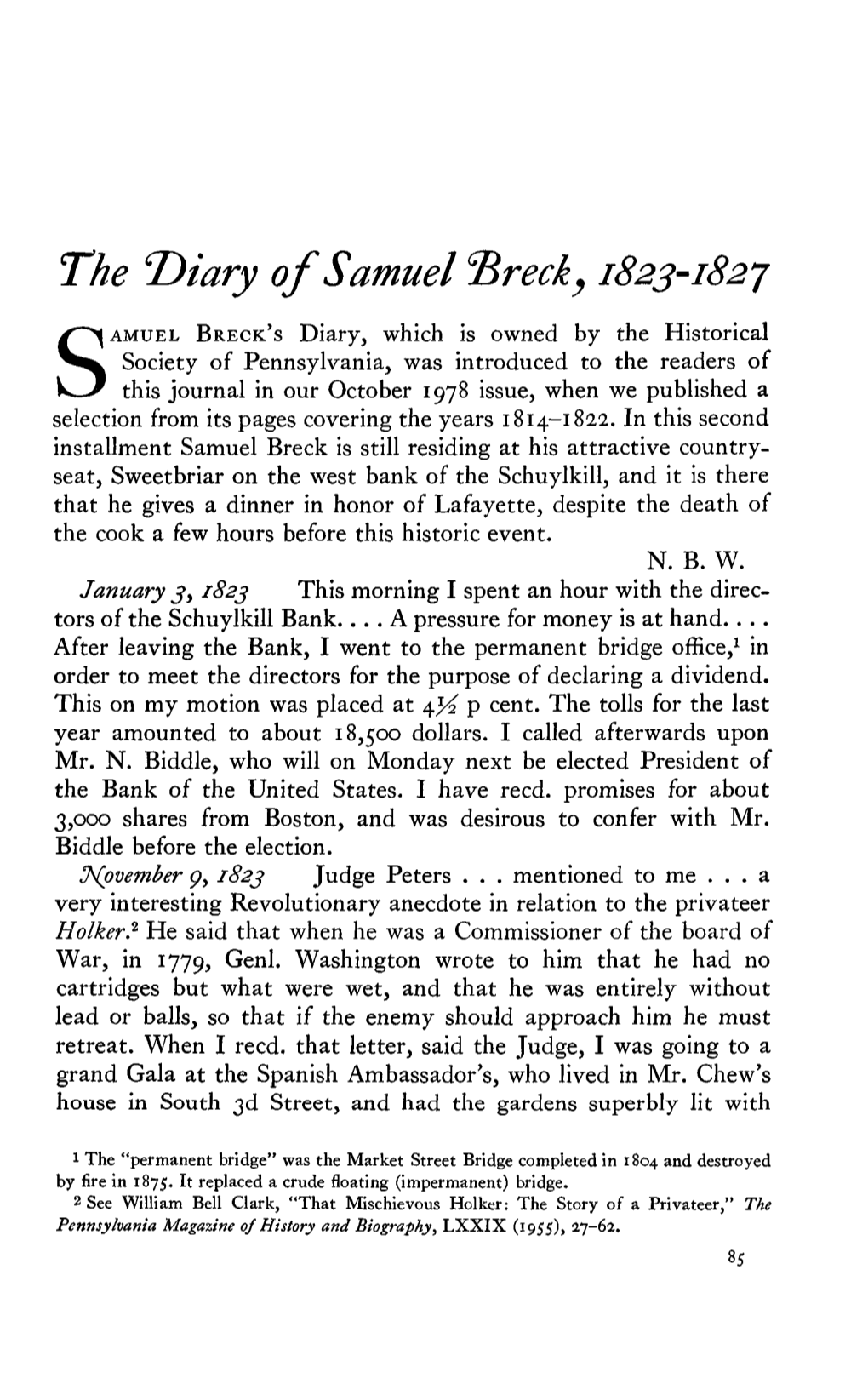 The Diary of Samuel "Breck, 1823-1827