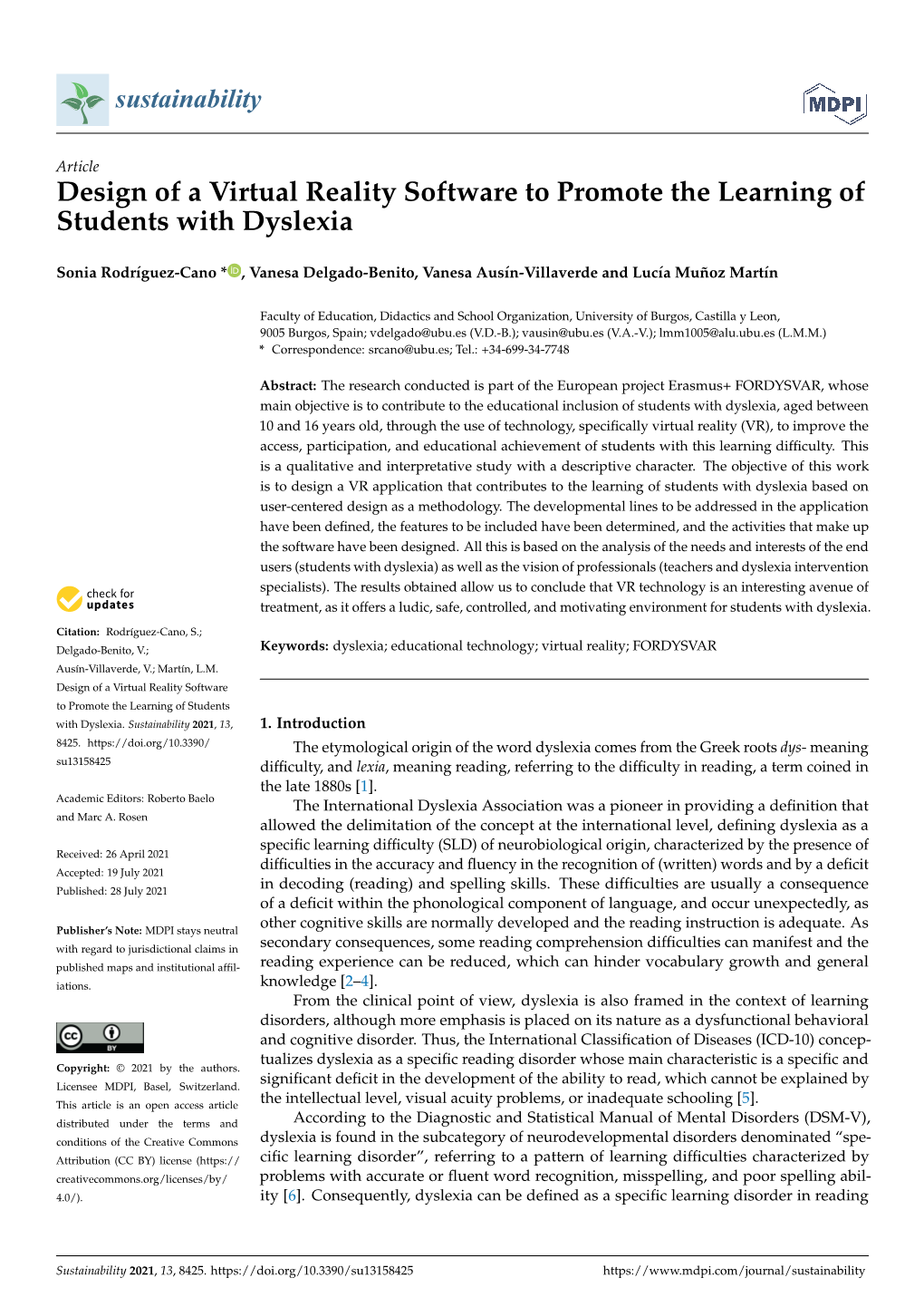Design of a Virtual Reality Software to Promote the Learning of Students with Dyslexia