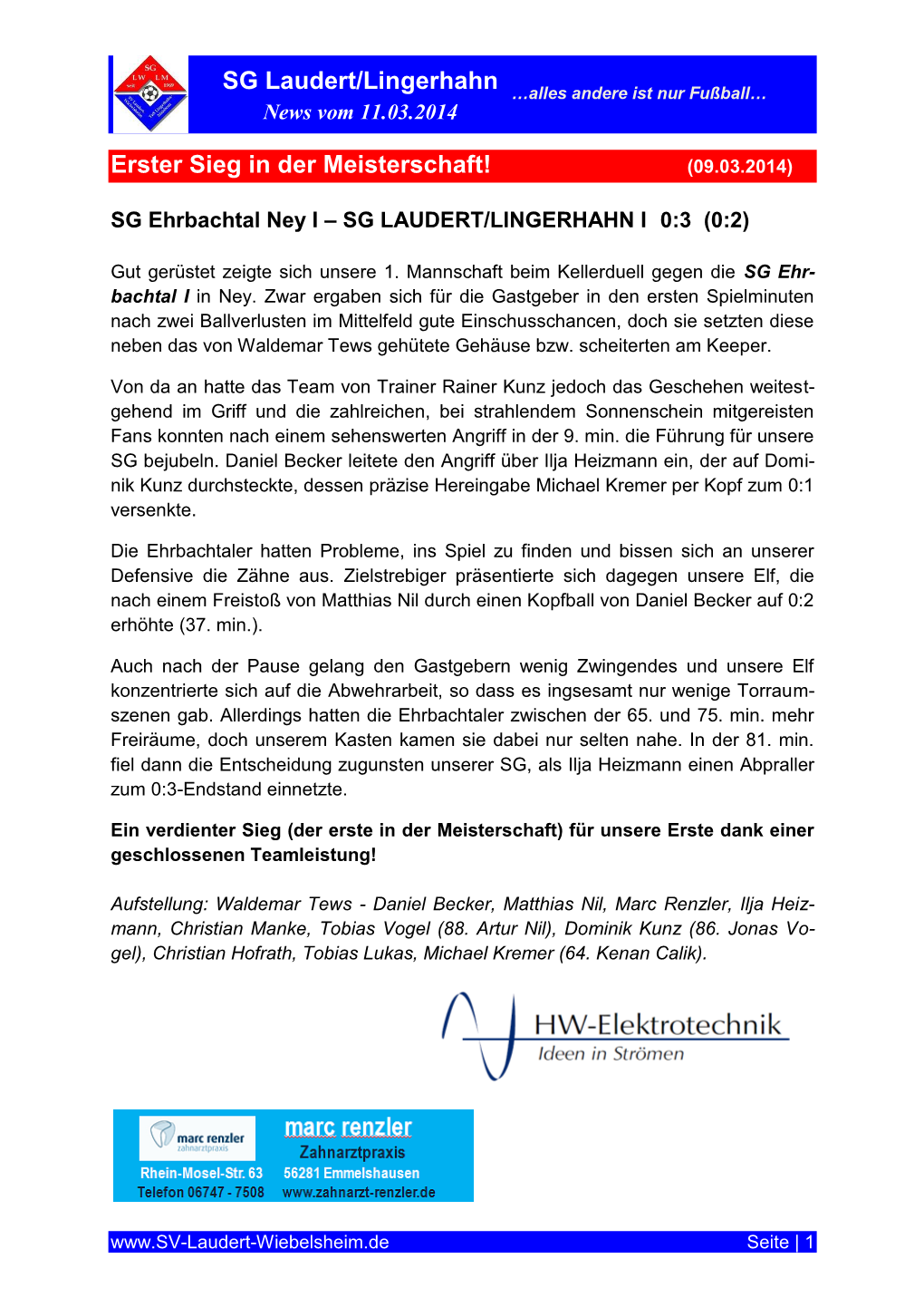 SG Laudert/Lingerhahn Erster Sieg in Der Meisterschaft!