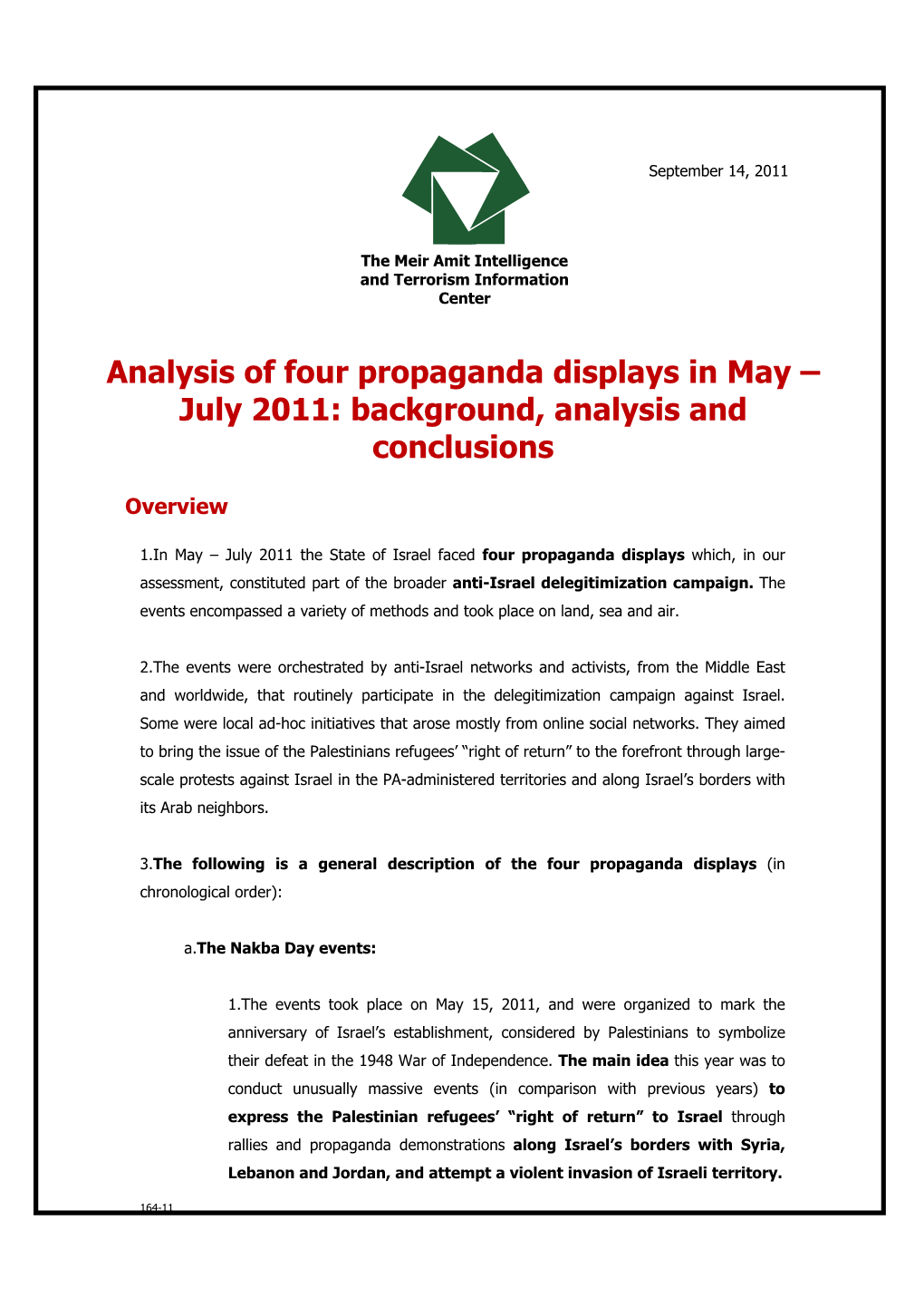 Analysis of Four Propaganda Displays in May – July 2011: Background, Analysis and Conclusions