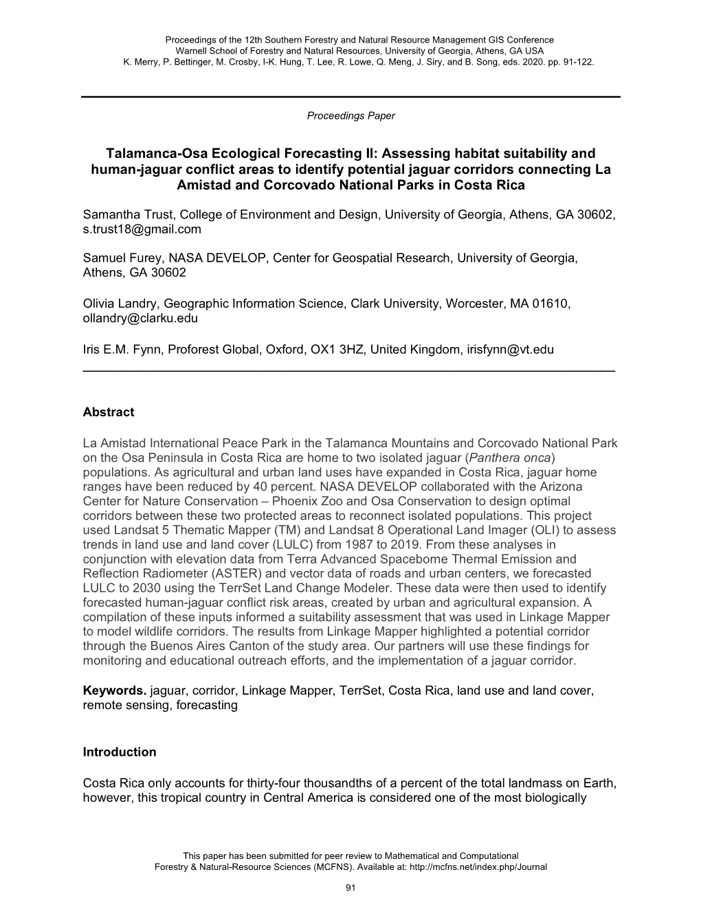 Talamanca-Osa Ecological Forecasting II