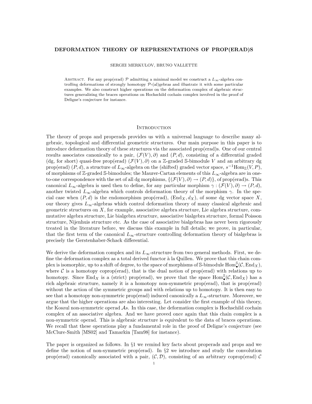 Deformation Theory of Representations of Prop(Erad)S