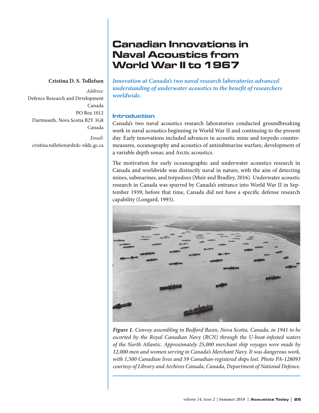 Canadian Innovations in Naval Acoustics from World War II to 1967