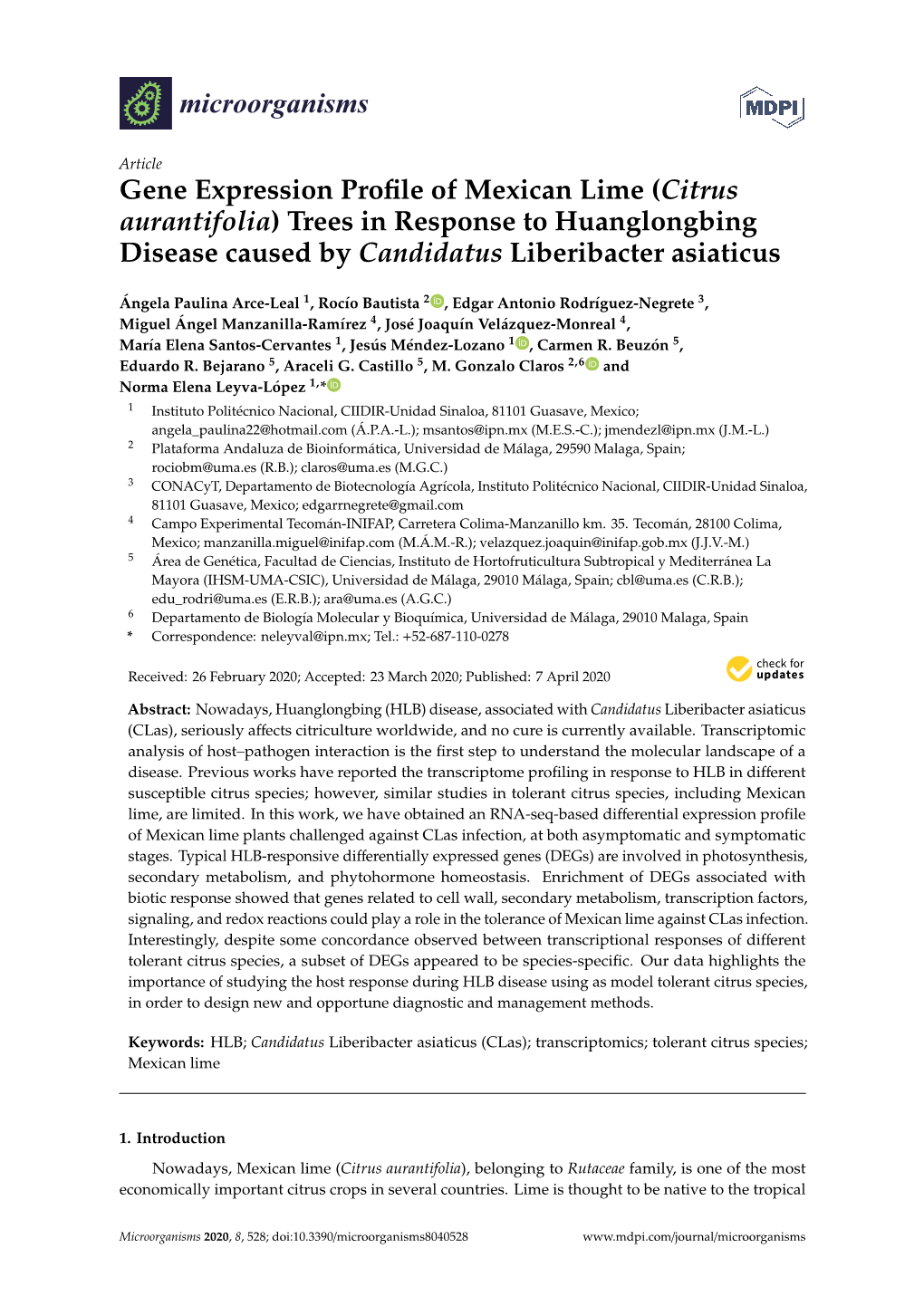 Gene Expression Profile of Mexican Lime (Citrus Aurantifolia) Trees In