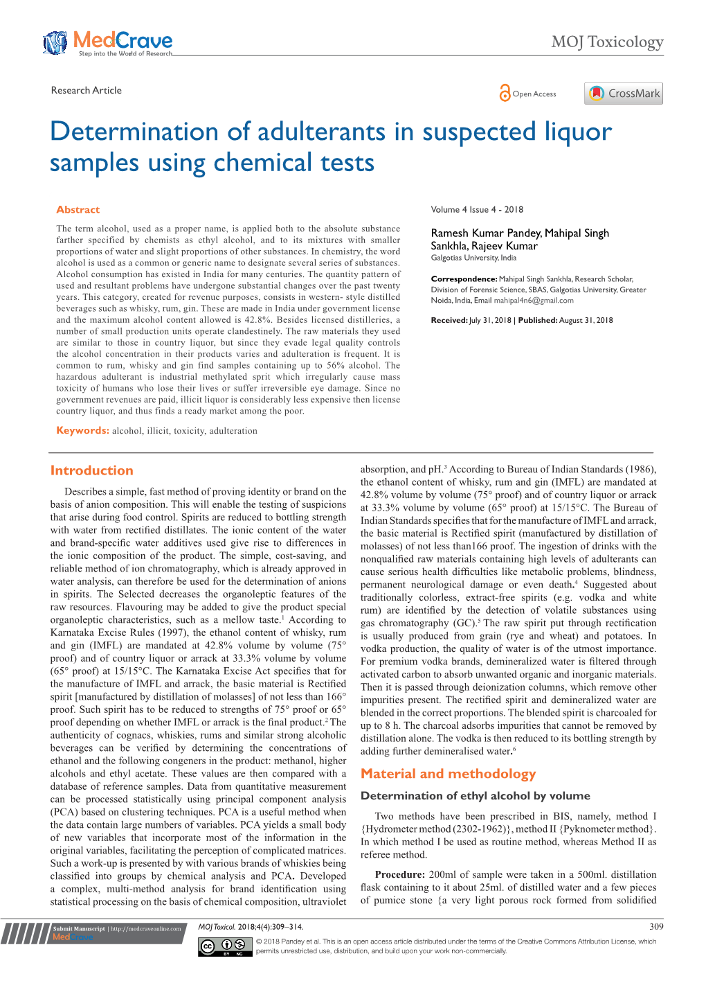 Determination of Adulterants in Suspected Liquor Samples Using Chemical Tests