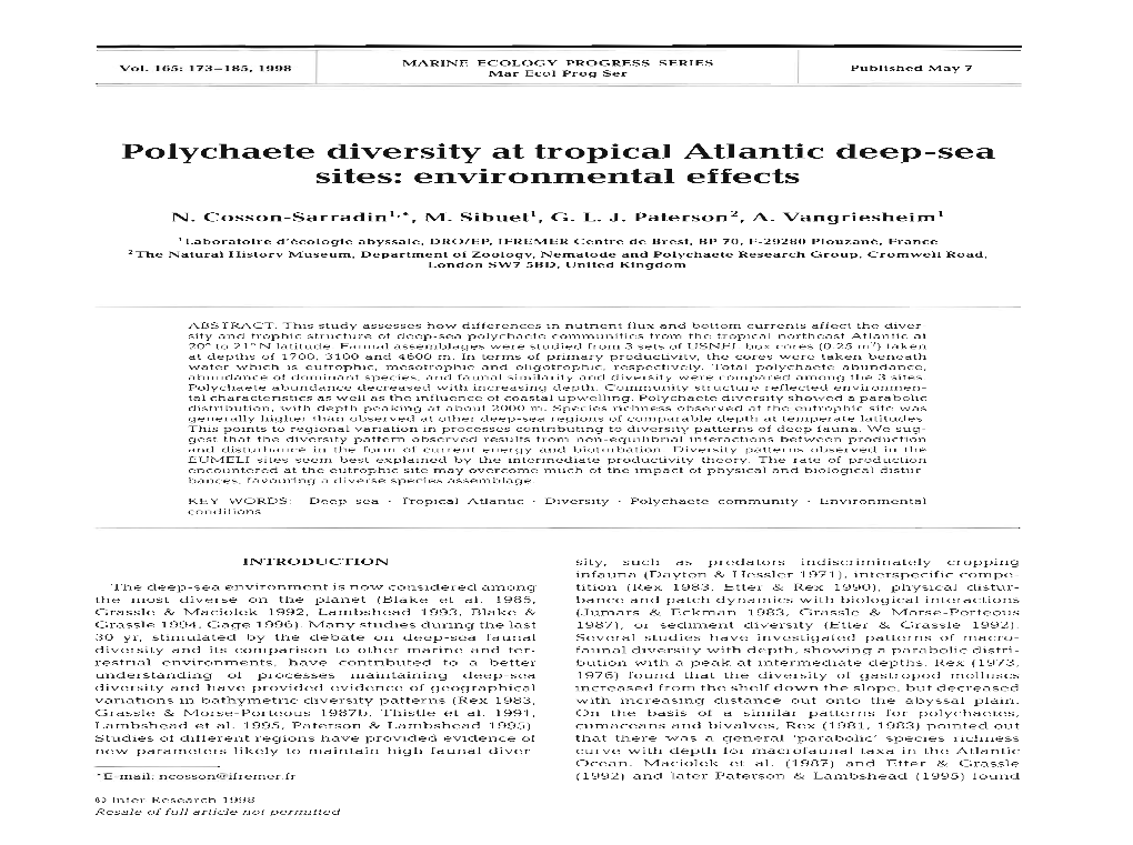 Polychaete Diversity at Tropical Atlantic Deep-Sea Sites: Environmental Effects