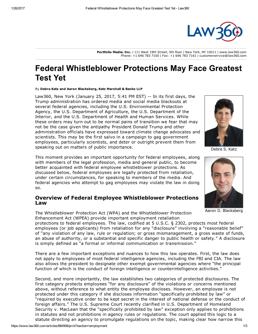 Federal Whistleblower Protections May Face Greatest Test Yet ­ Law360