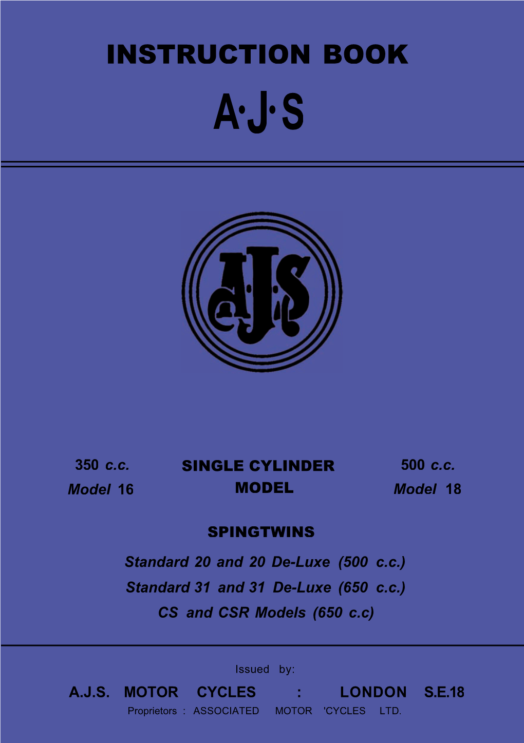 1962 AJS Instruction 16 18 20 31 31CS 31CSR