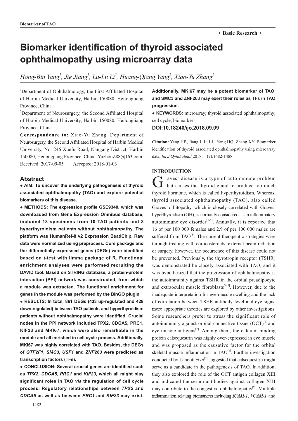 Biomarker Identification of Thyroid Associated Ophthalmopathy Using Microarray Data