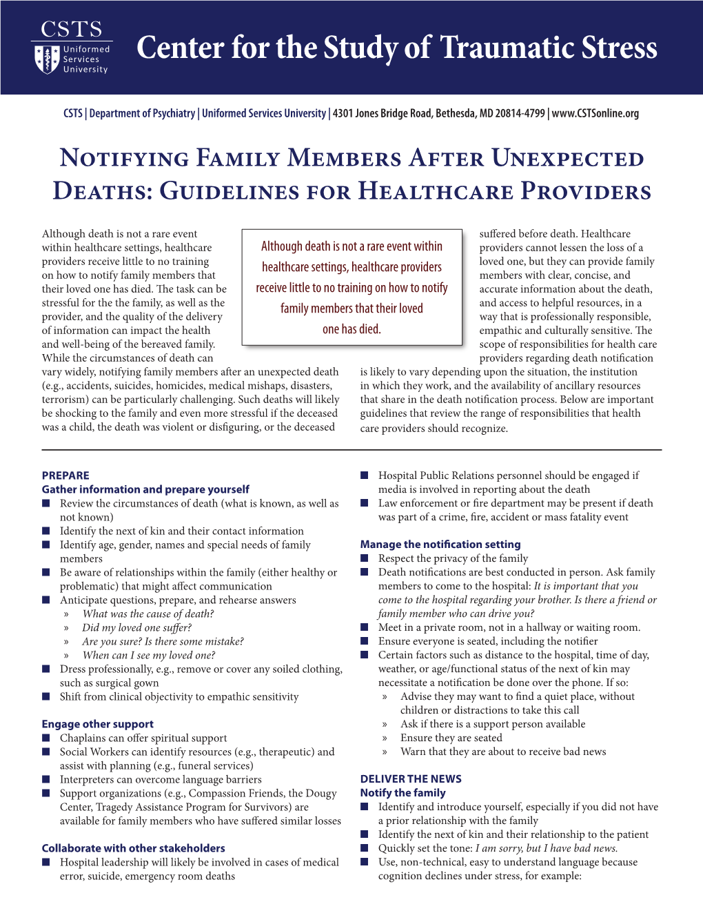 Notifying Family Members After Unexpected Deaths: Guidelines for Healthcare Providers