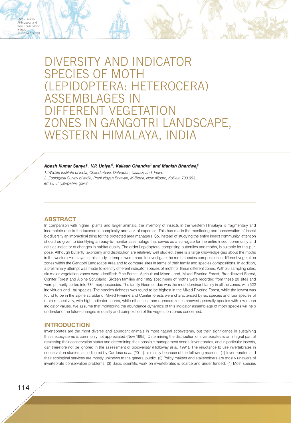 Diversity and Indicator Species of Moth (Lepidoptera: Heterocera) Assemblages in Different Vegetation Zones in Gangotri Landscape, Western Himalaya, India