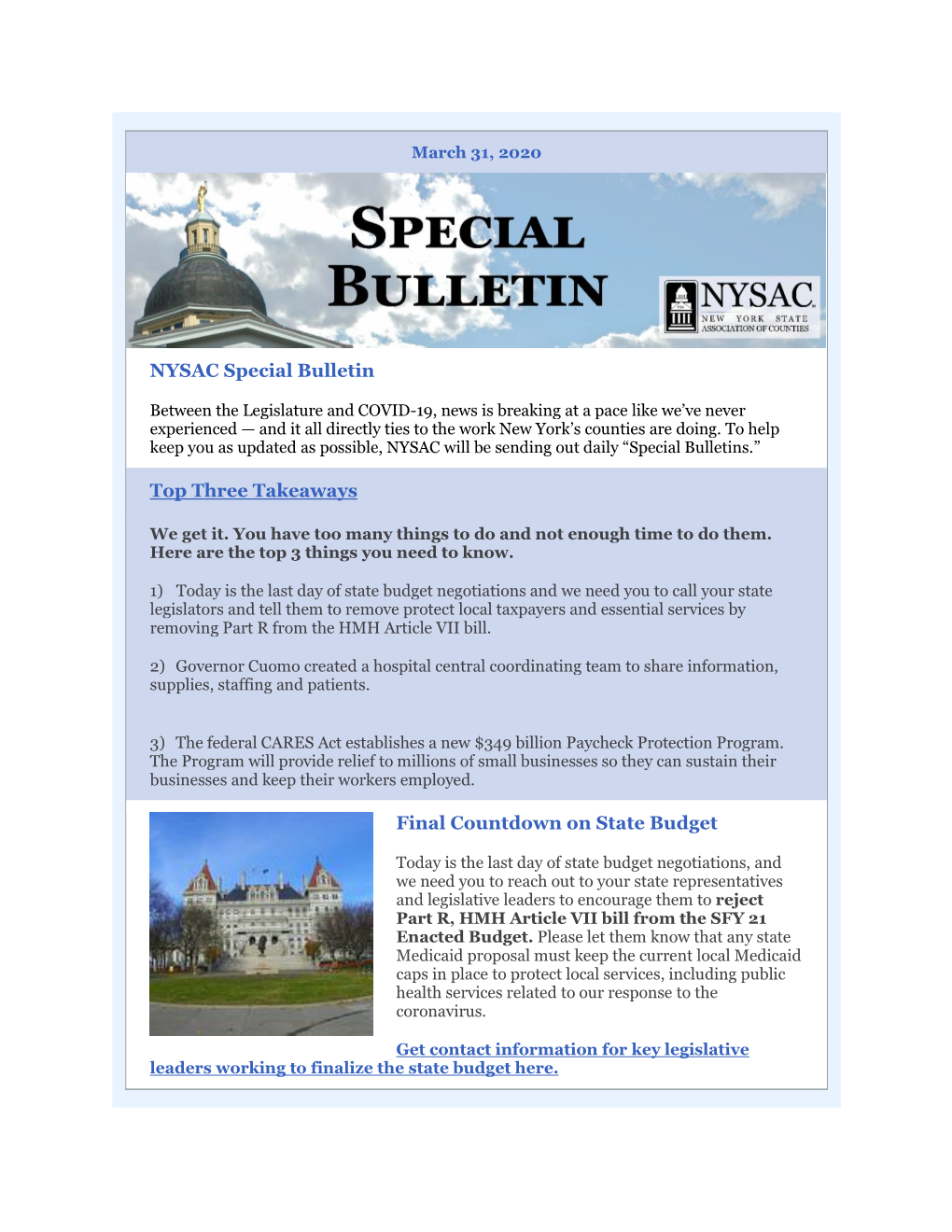 NYSAC Special Bulletin-March 31, 2020