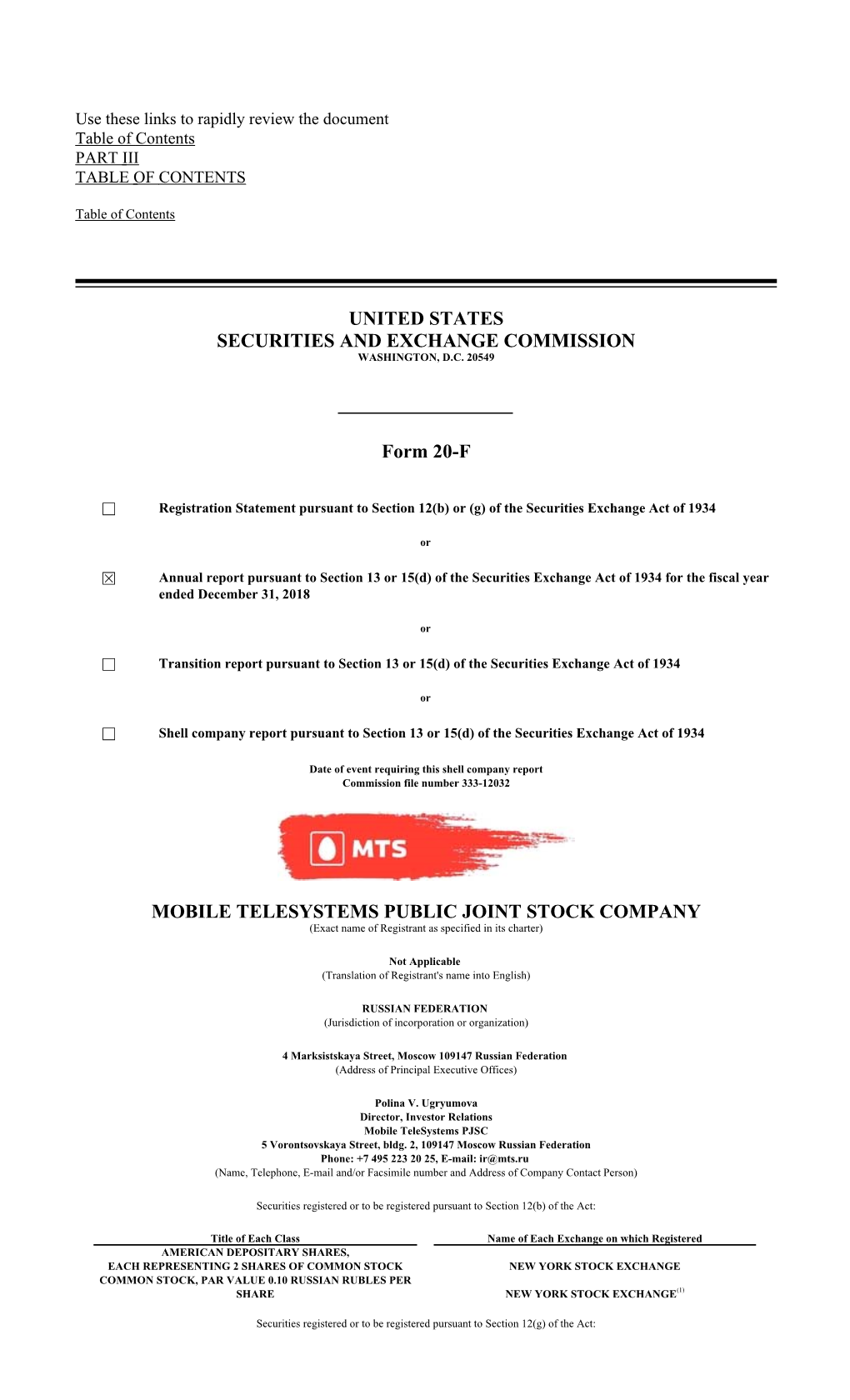 UNITED STATES SECURITIES and EXCHANGE COMMISSION Form