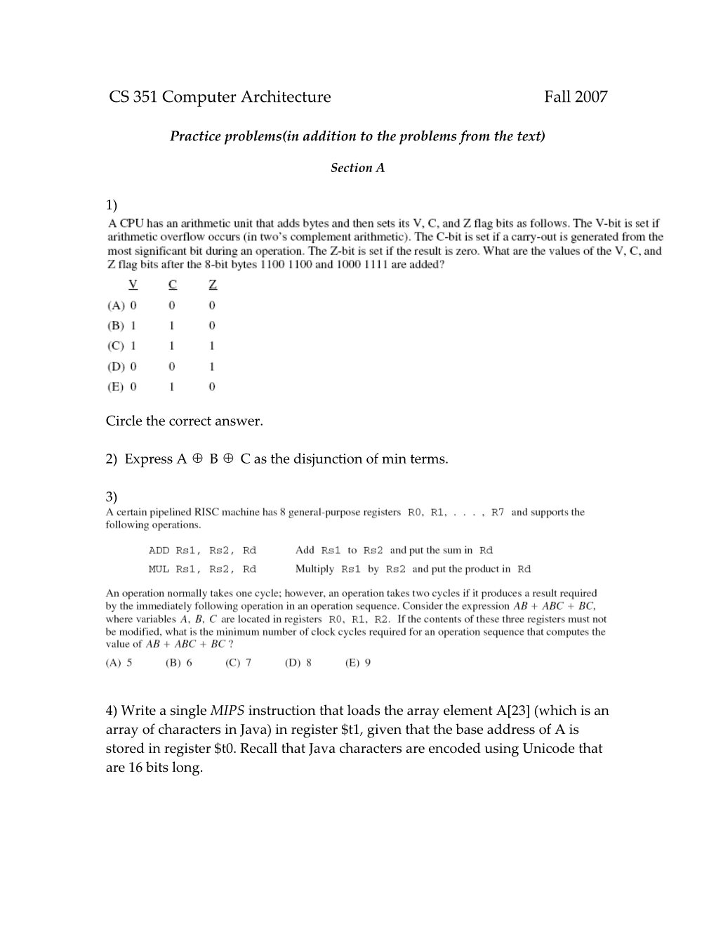 Practice Problems(In Addition to the Problems from the Text)