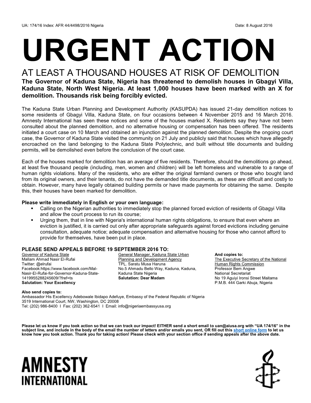 Urgent Action