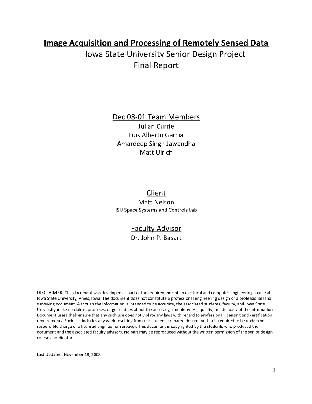 Image Acquisition and Processing of Remotely Sensed Data