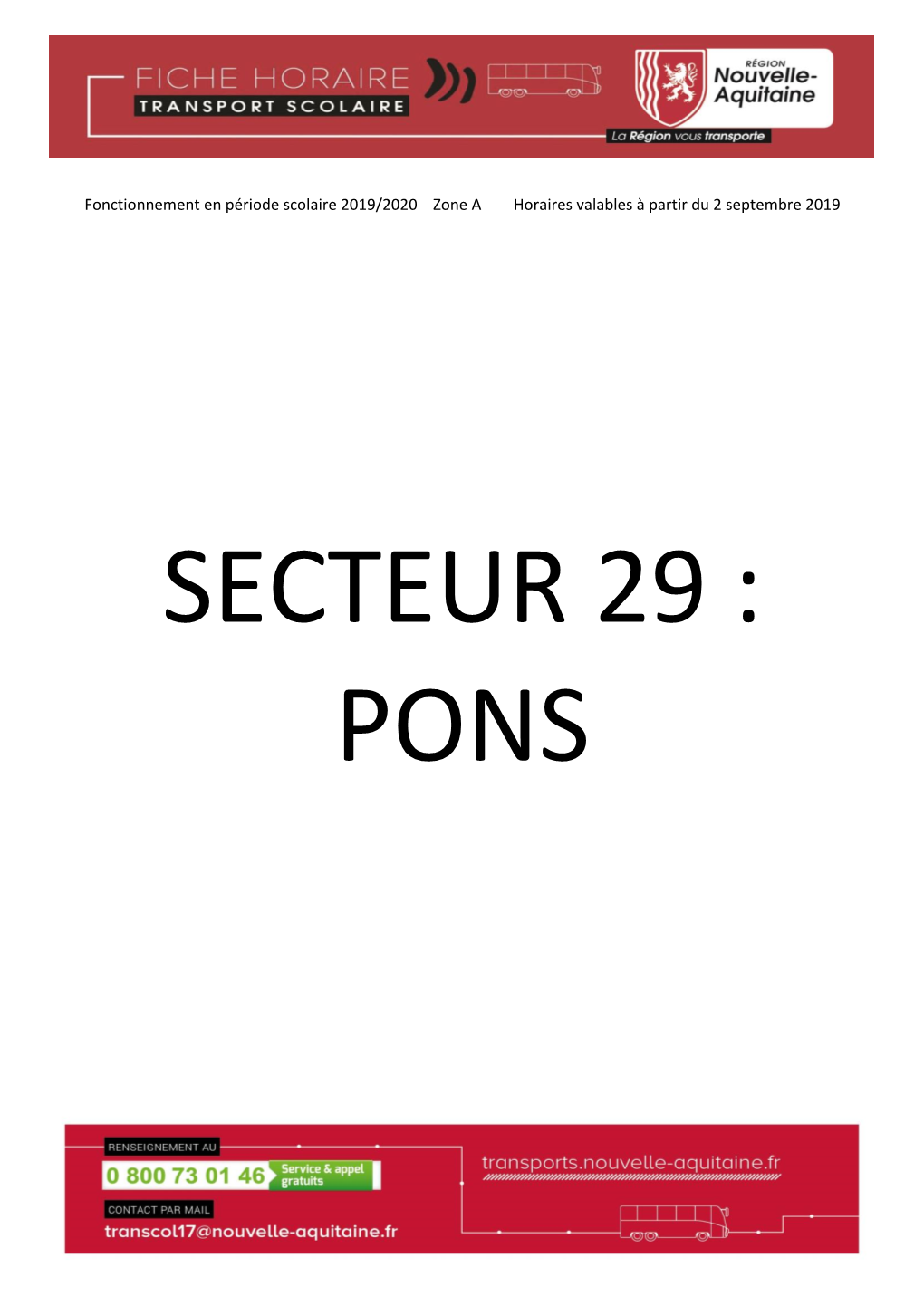 Fonctionnement En Période Scolaire 2019/2020 Zone a Horaires Valables À Partir Du 2 Septembre 2019