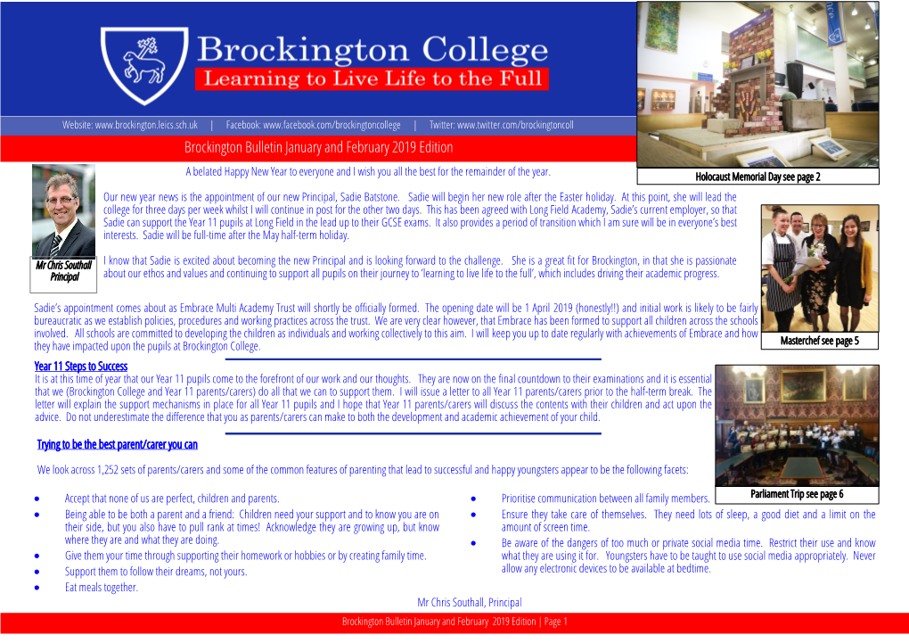 Brockington Bulletin January and February 2019 Edition