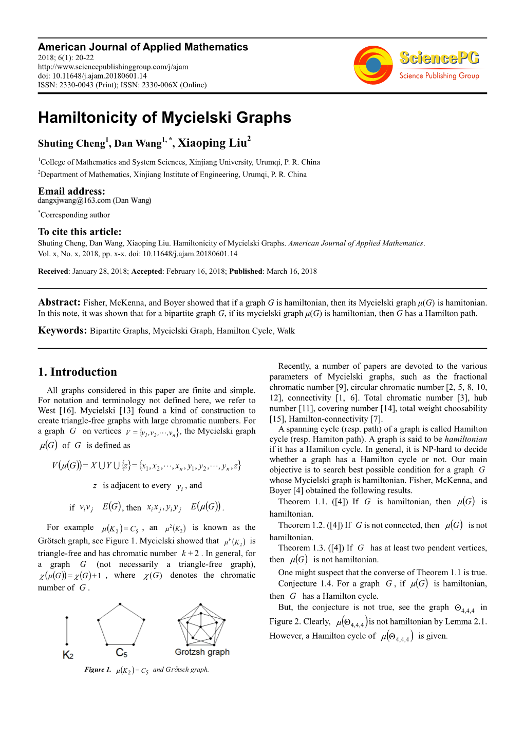 Hamiltonicity of Mycielski Graphs