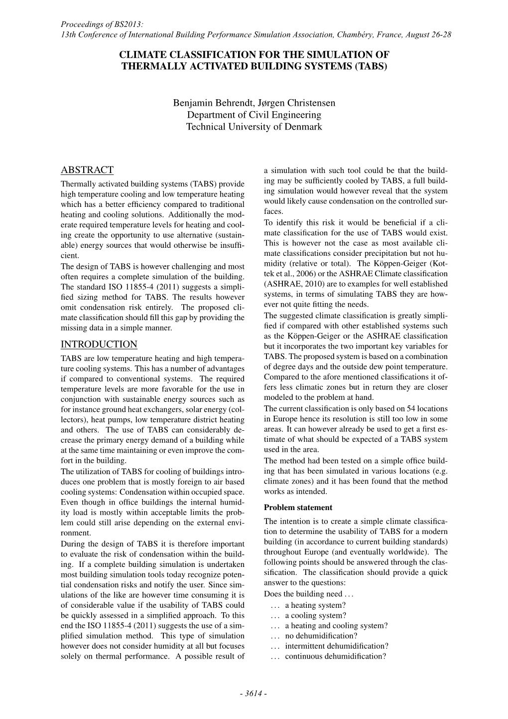 Climate Classification for the Simulation of Thermally Activated Building Systems (Tabs)