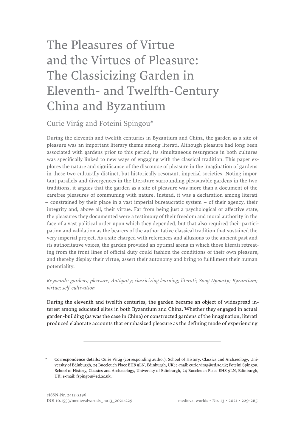 The Classicizing Garden in Eleventh- and Twelfth-Century China and Byzantium