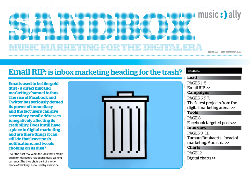 MUSIC MARKETING for the DIGITAL ERA Issue 72 | 31St October 2012