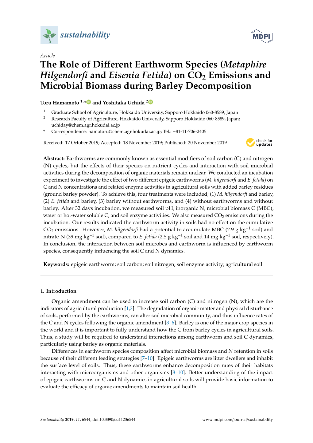 (Metaphire Hilgendorfi and Eisenia Fetida) on CO2 Emissions