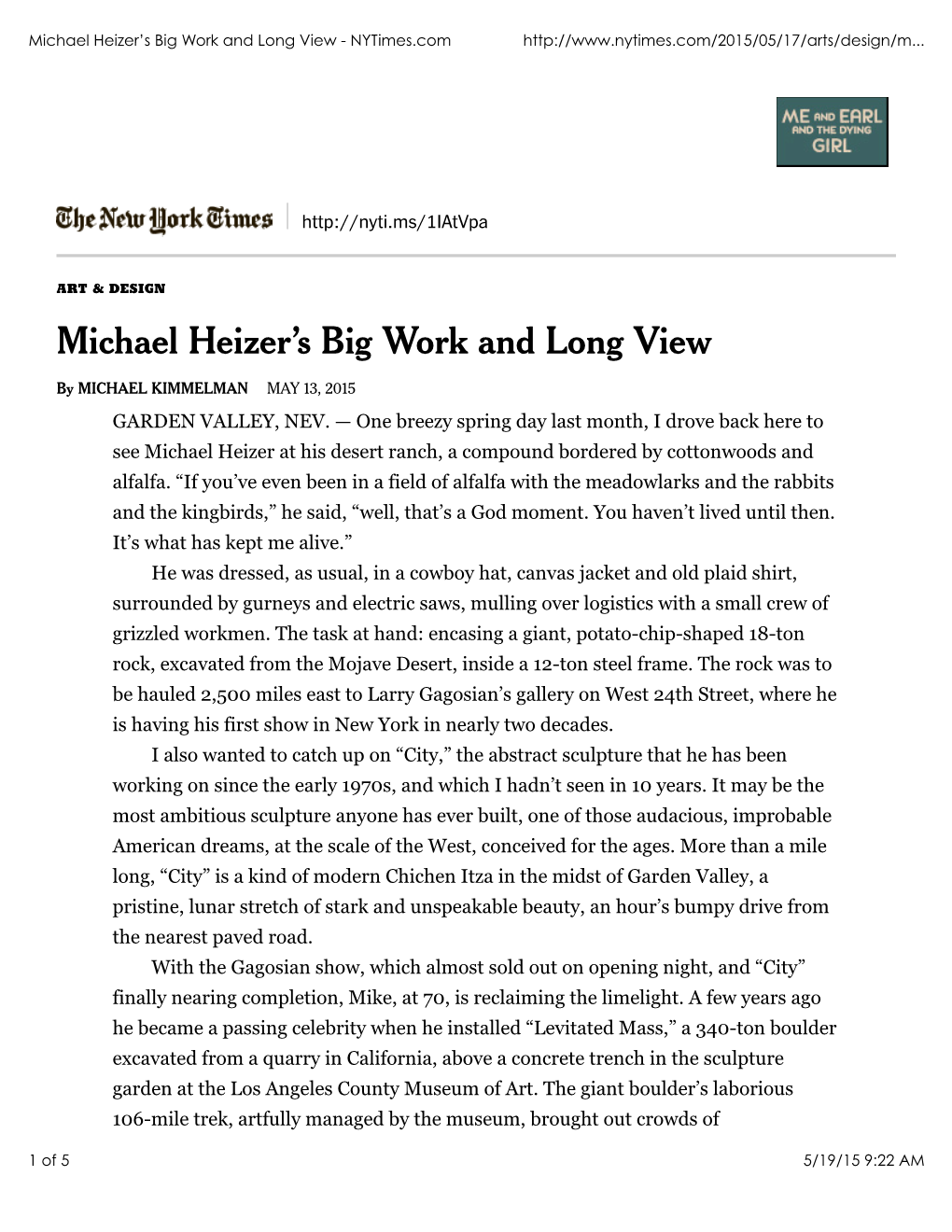 Michael Heizer's Big Work and Long View
