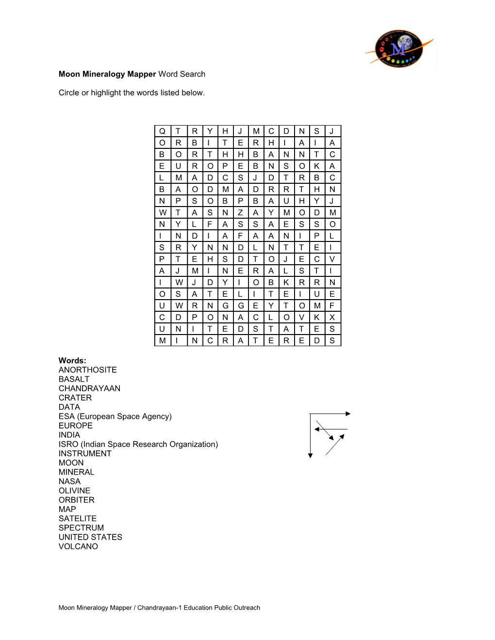 Moon Mineralogy Mapper Word Search (Key)