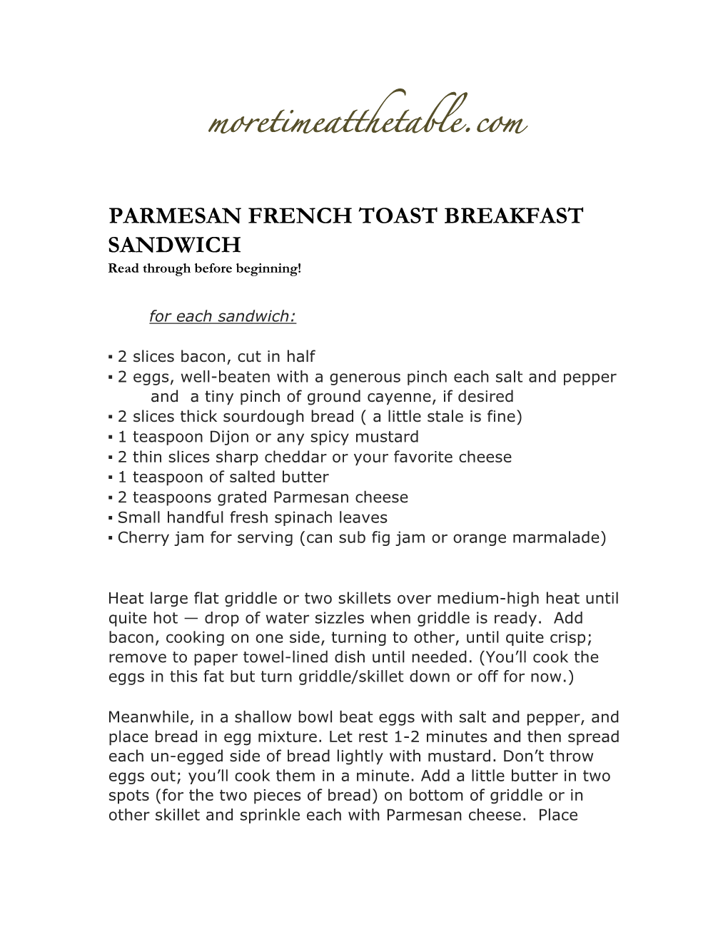 Moretimeatthetable.Com PARMESAN FRENCH TOAST BREAKFAST