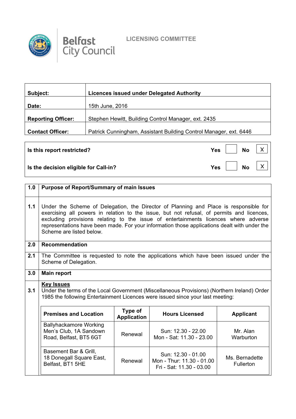 Licences Issued Under Delegated Authority.Pdf