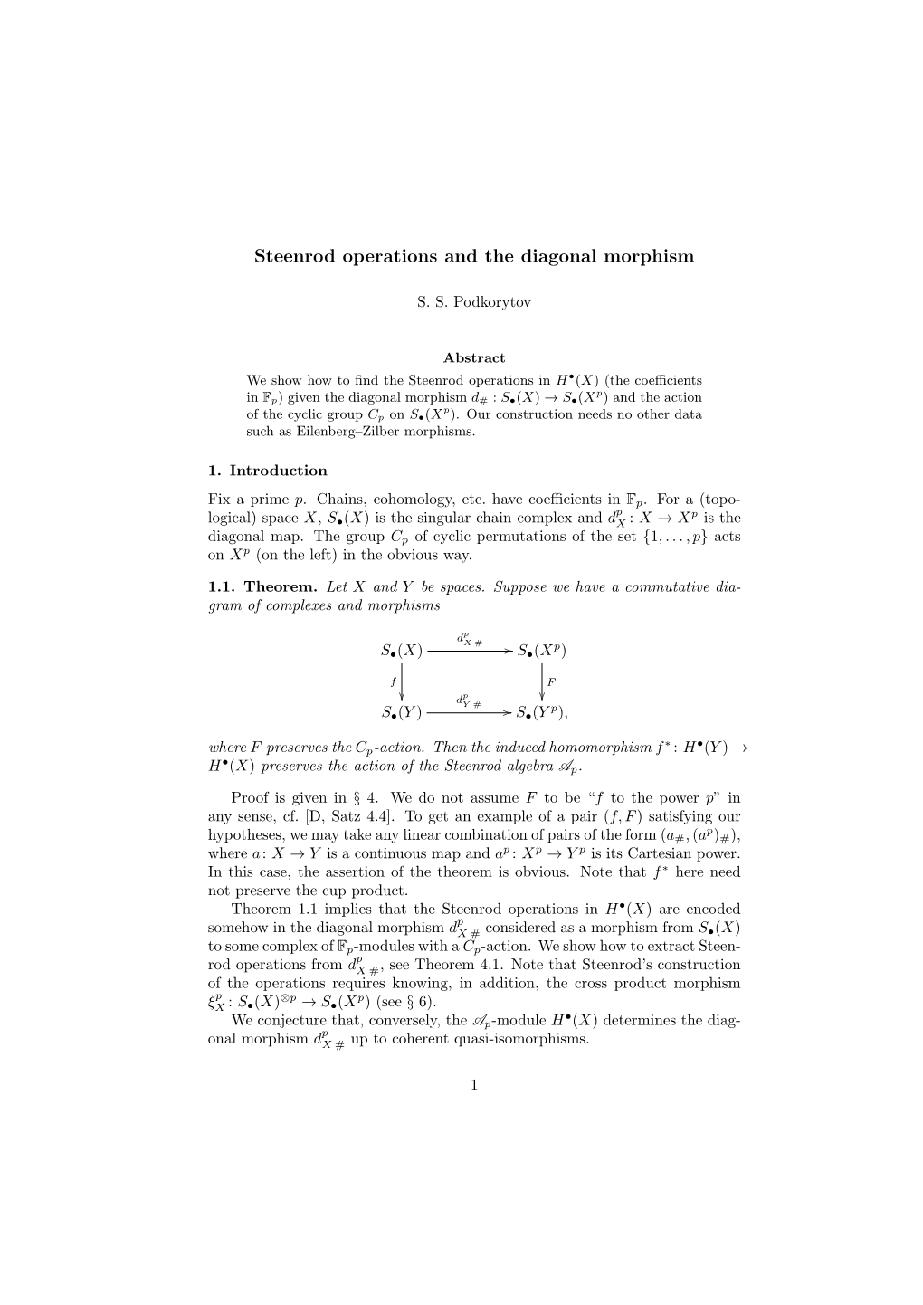 Steenrod Operations and the Diagonal Morphism