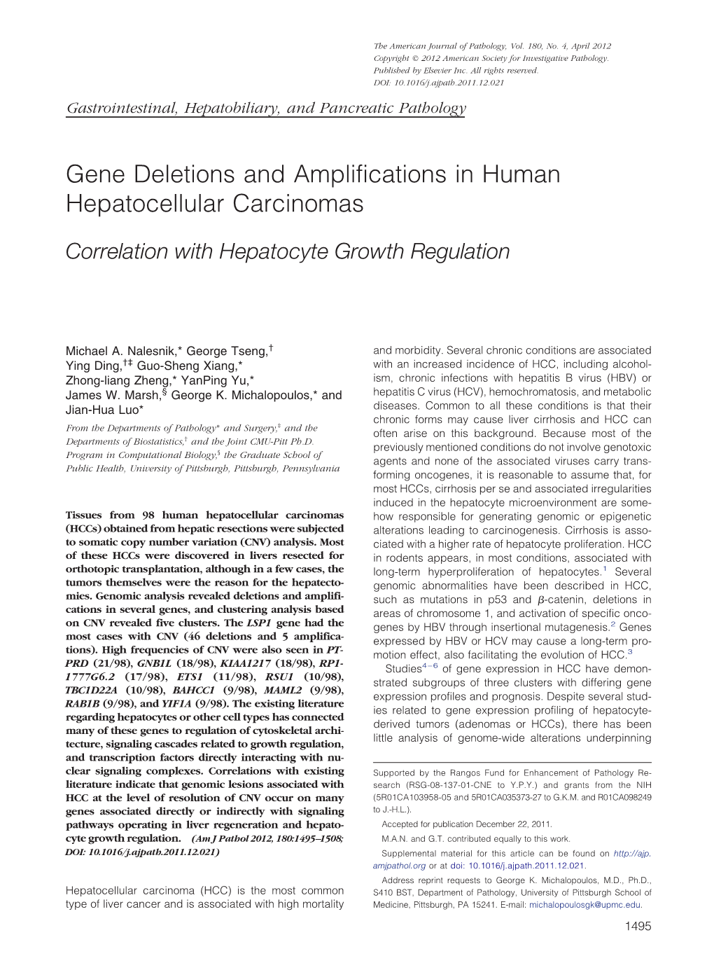 Gene Deletions and Amplifications in Human Hepatocellular Carcinomas