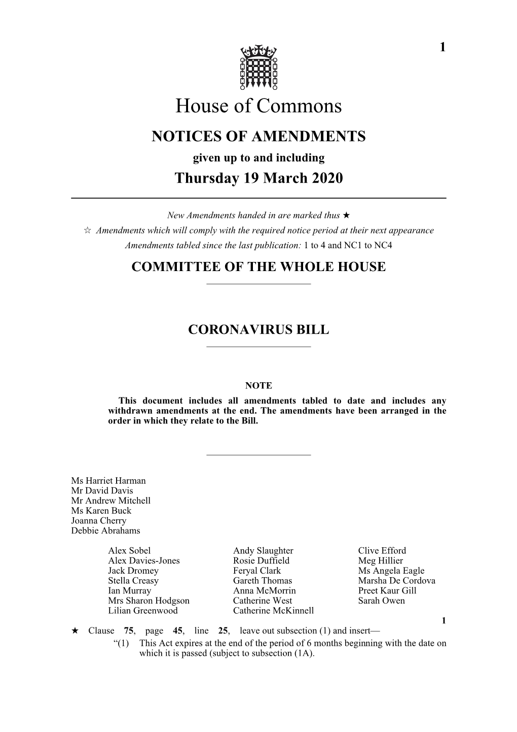 Notices of Amendments As at 19 March 2020
