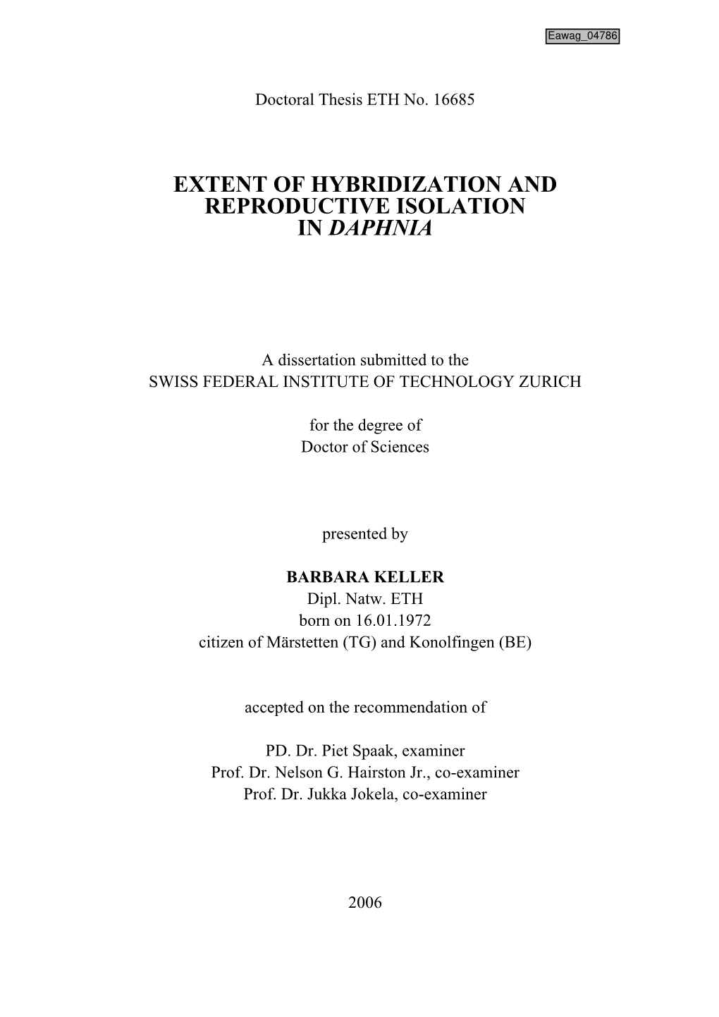 Extent of Hybridization and Reproductive Isolation in Daphnia