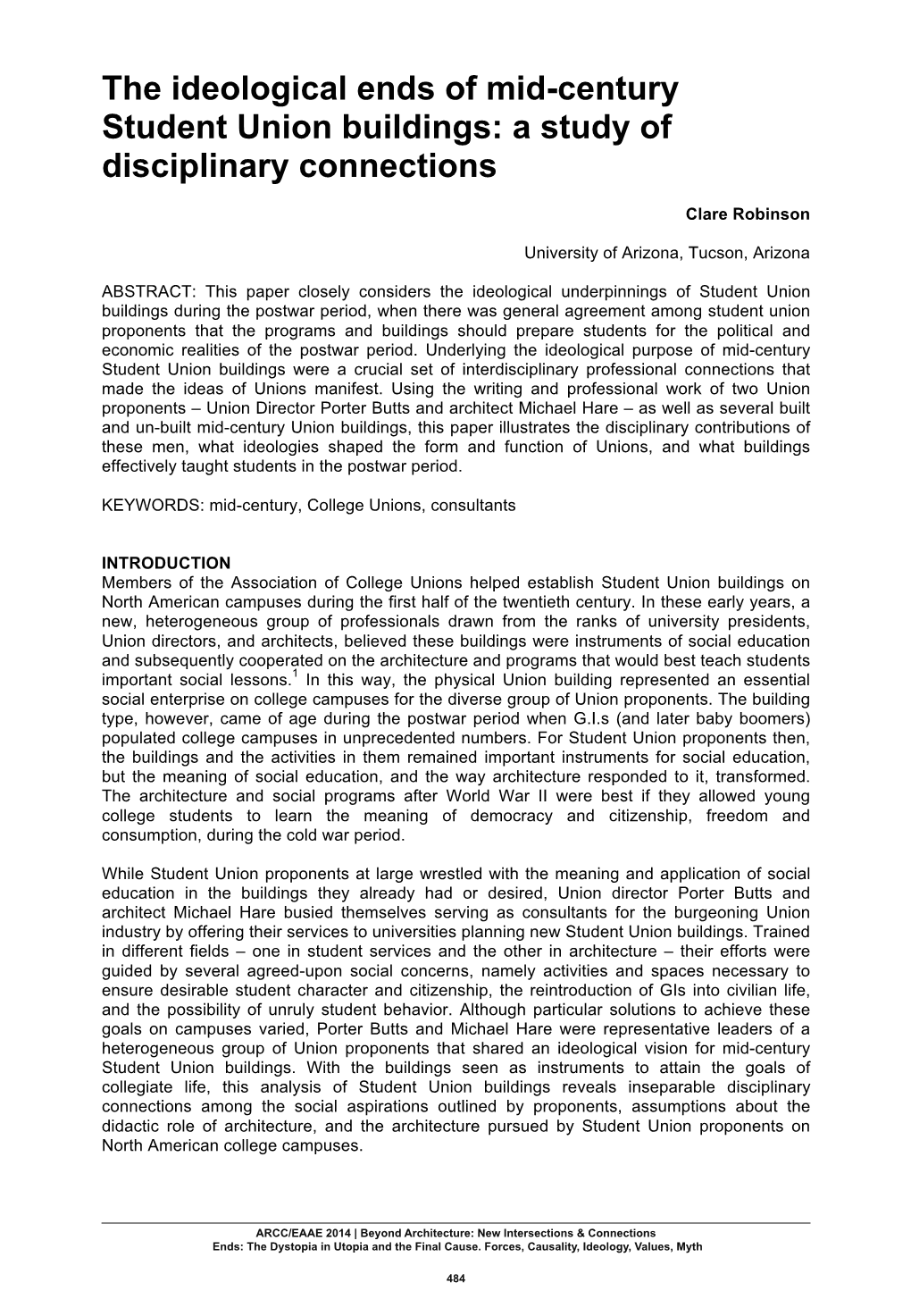 The Ideological Ends of Mid-Century Student Union Buildings: a Study of Disciplinary Connections