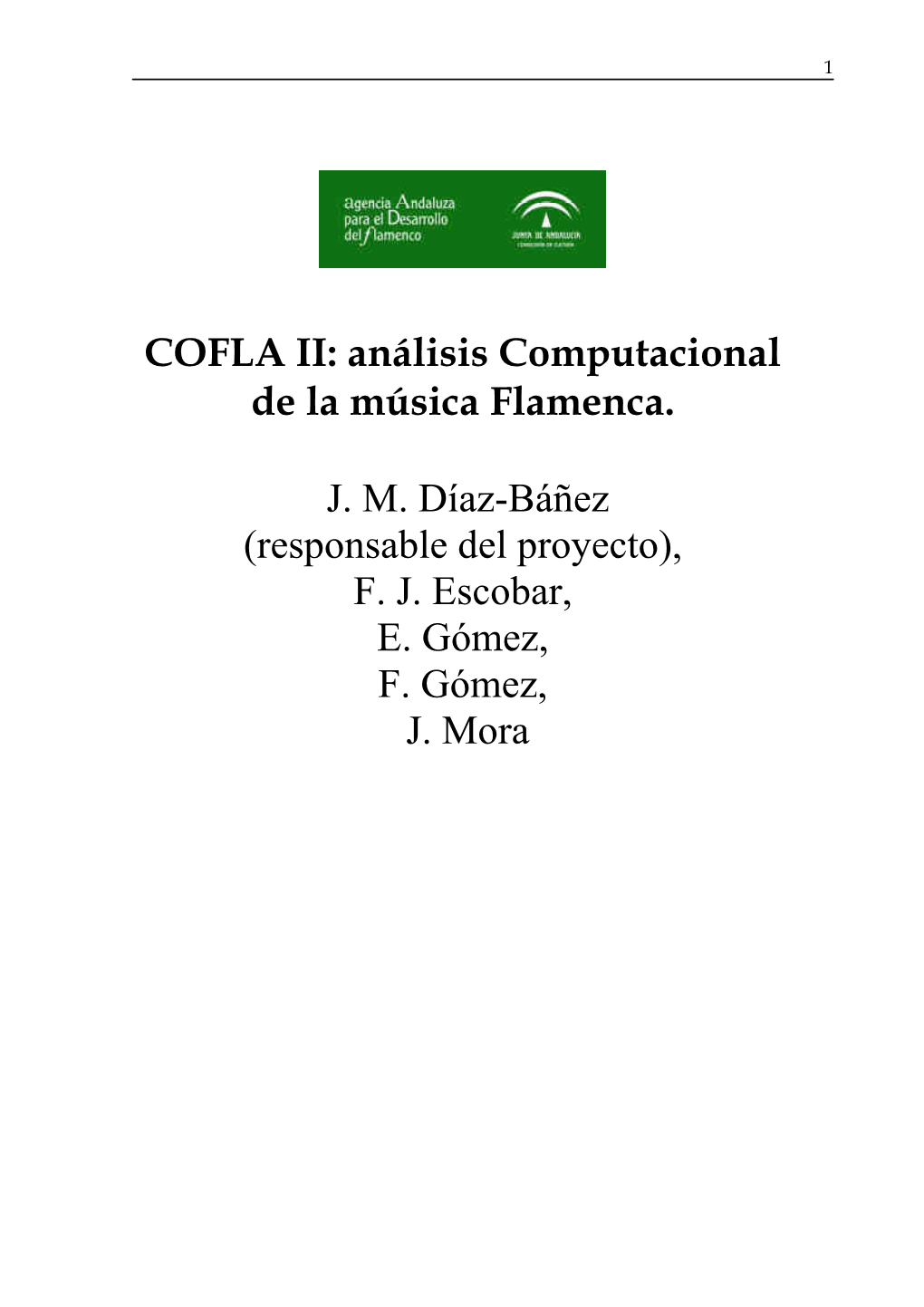 COFLA II: Análisis Computacional De La Música Flamenca. JM Díaz-Báñez