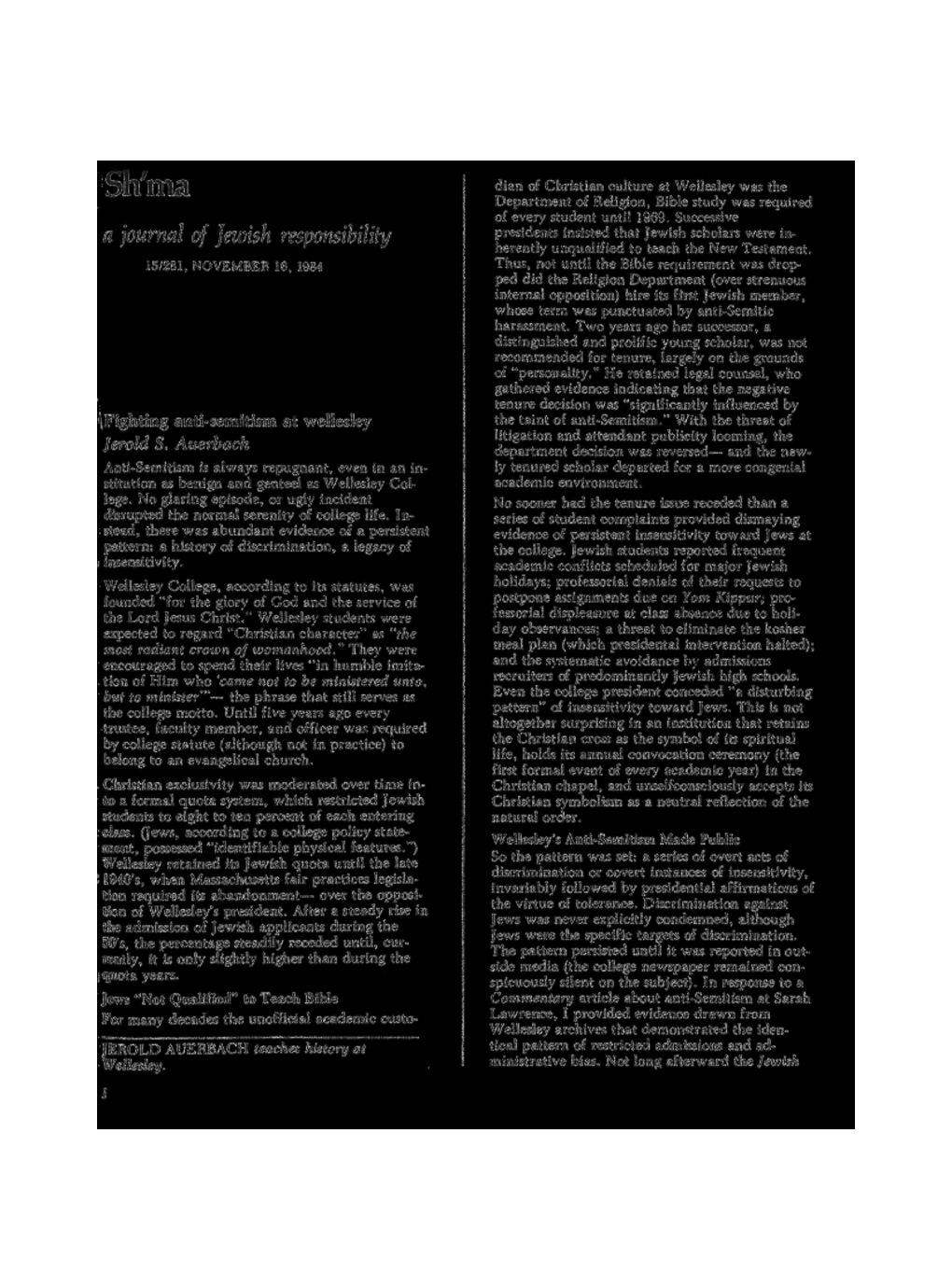 A Journal of Jewish Responsibility Presidents Insisted That Jewish Scholars Were In- Herently Unqualified to Teach the New Testament