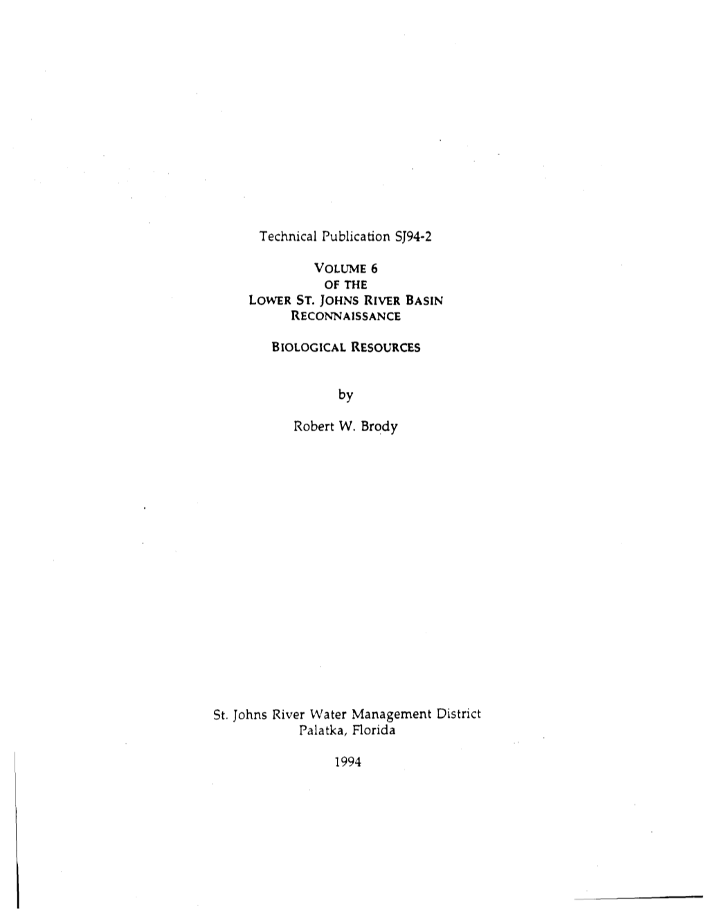 Volume 6 of the Lower St. Johns River Basin Reconnaissance Biological Resources