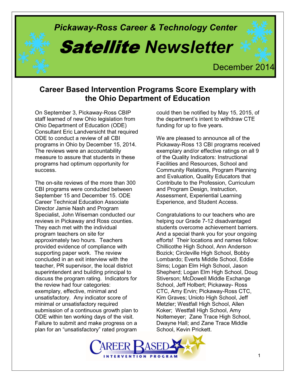 Satellite Newsletter December 2014