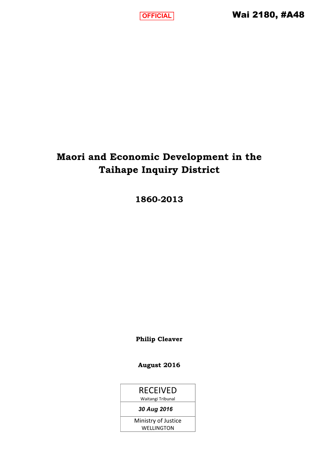 Maori and Economic Development in the Taihape Inquiry District