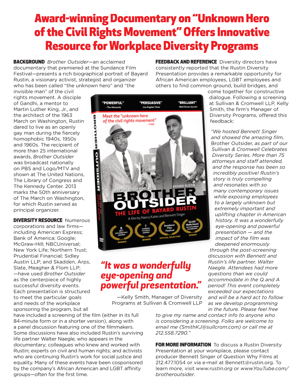 Award-Winning Documentary on “Unknown Hero of the Civil Rights Movement” Offers Innovative Resource for Workplace Diversity Programs